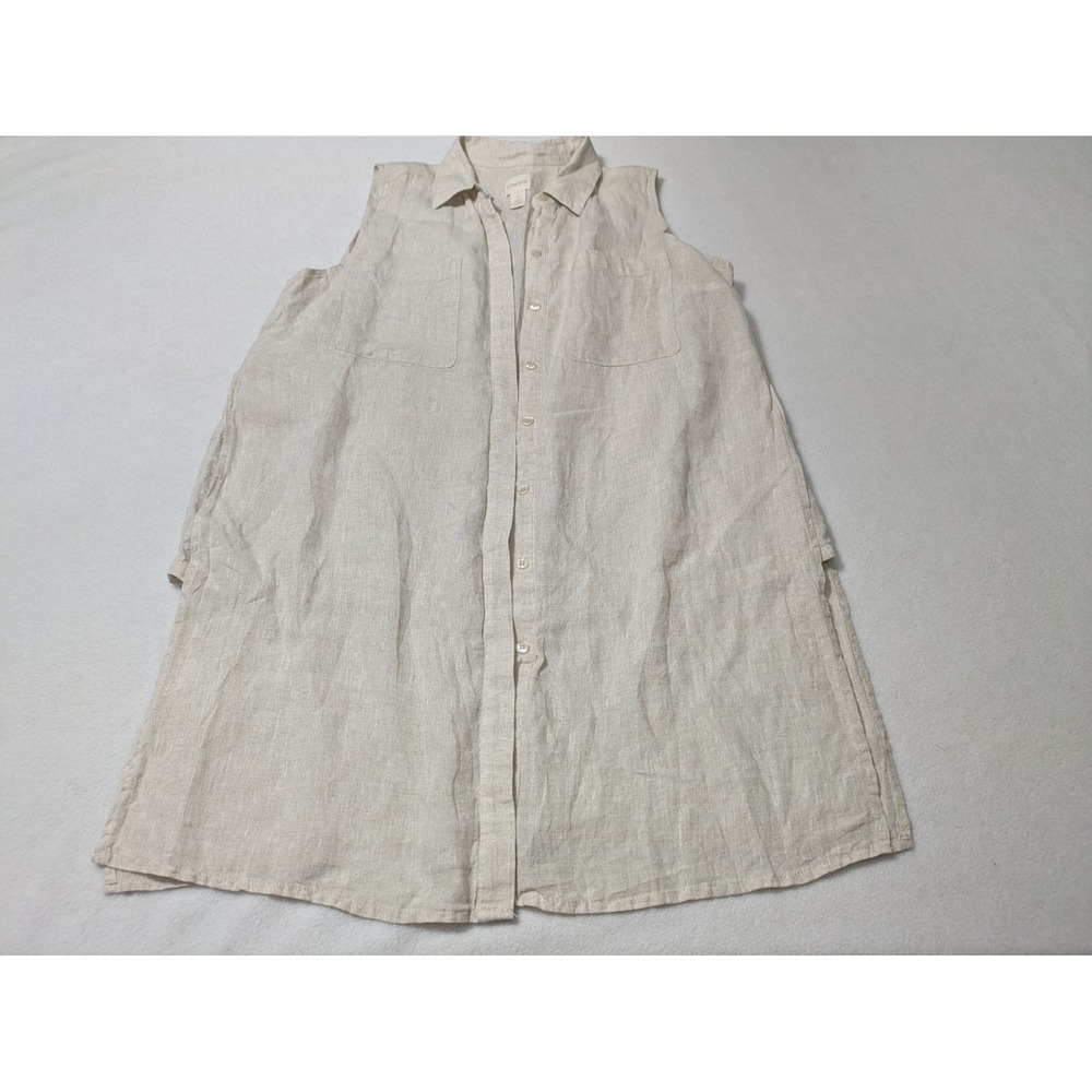Chicos Tunic Linen Layered Sleeveless Button Up Tan Beige Side Vents‎ Sz 2 Large
